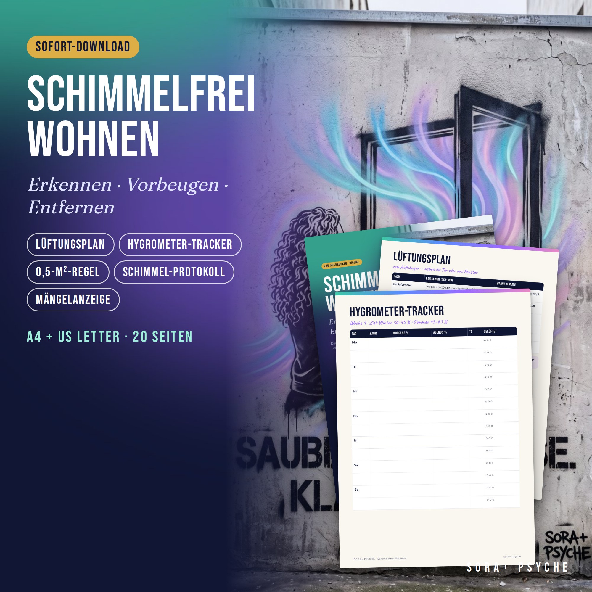 Titelbild: Lüftungsplan gegen Schimmel mit Fenster, Hygrometer und Notizen