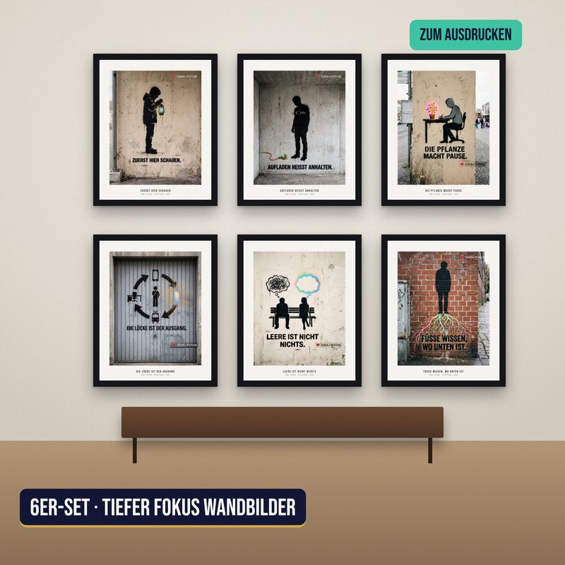 Sechs Homeoffice-Poster Tiefer Fokus
