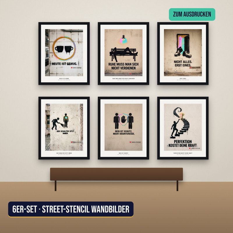 Sechs Street-Art-Poster Stille Stärke